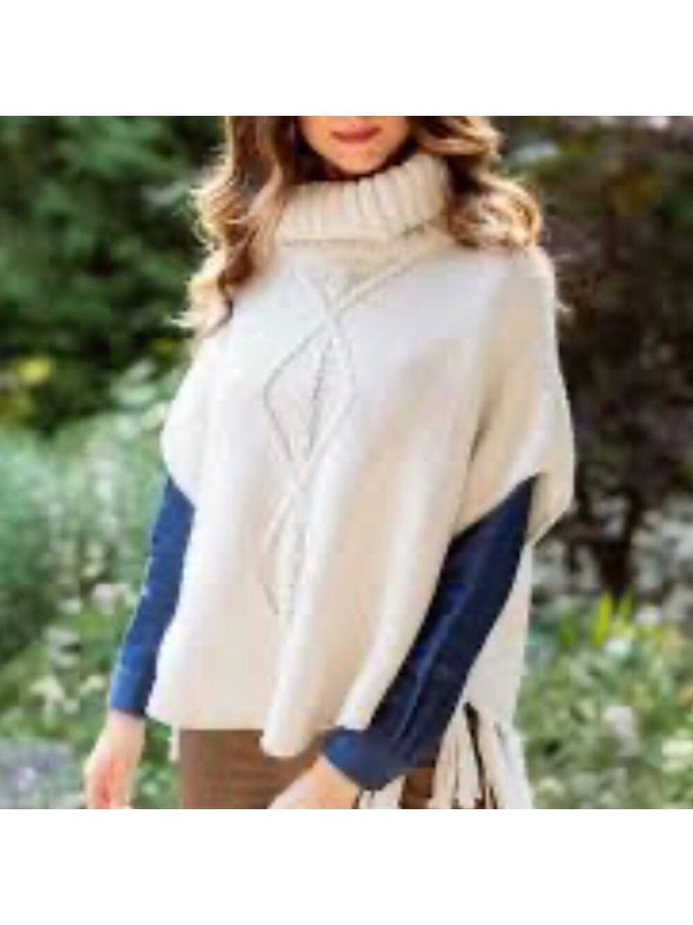 CLEO Universal Fit knit sweater poncho pullover turtleneck cream OS Fits most